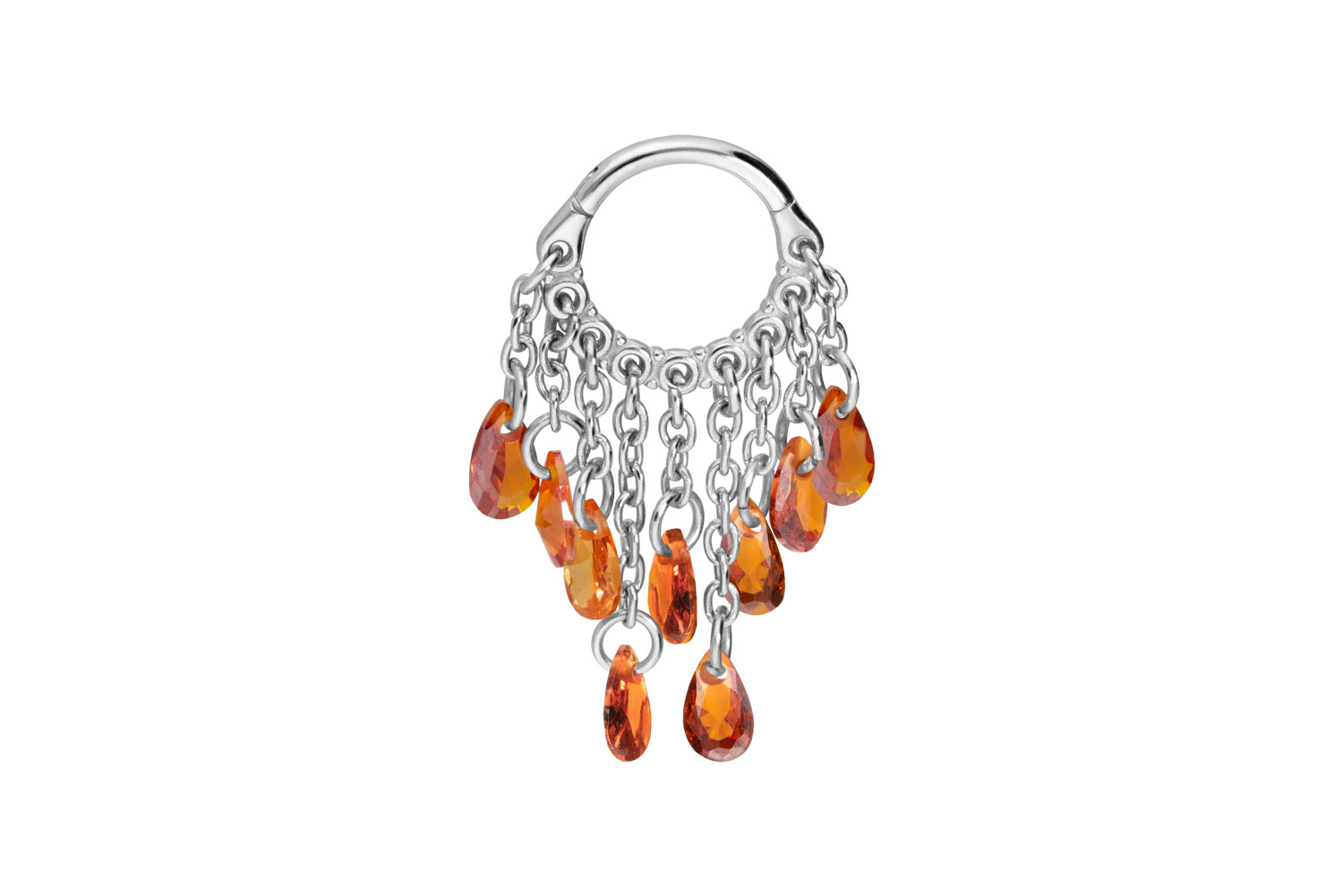 Chirurgenstahl Segmentring Clicker Piercing KETTENVORHANG + KRISTALLTROPFEN